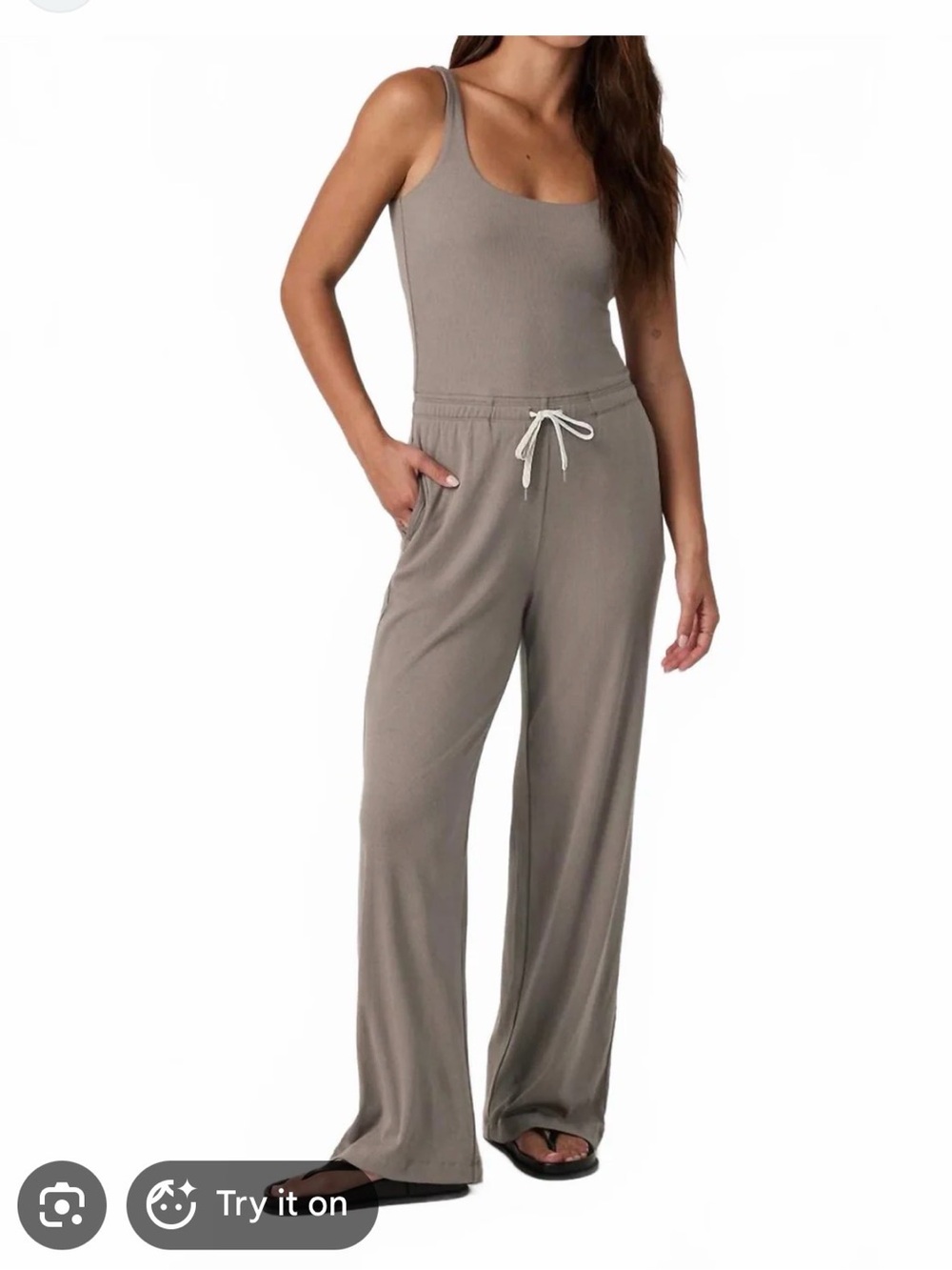 Vuori Pose Scoop Jumpsuit in Smokey Taupe